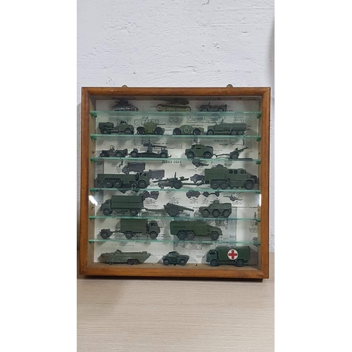 83 - Display Cabinet with Collection of Vintage DINKY TOYS Die Cast Model Tanks, Army Trucks & Military M... 