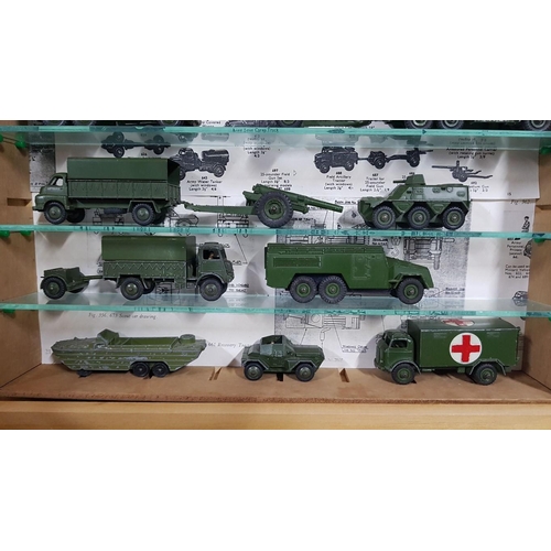 83 - Display Cabinet with Collection of Vintage DINKY TOYS Die Cast Model Tanks, Army Trucks & Military M... 