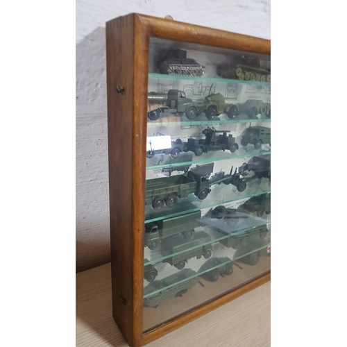 83 - Display Cabinet with Collection of Vintage DINKY TOYS Die Cast Model Tanks, Army Trucks & Military M... 