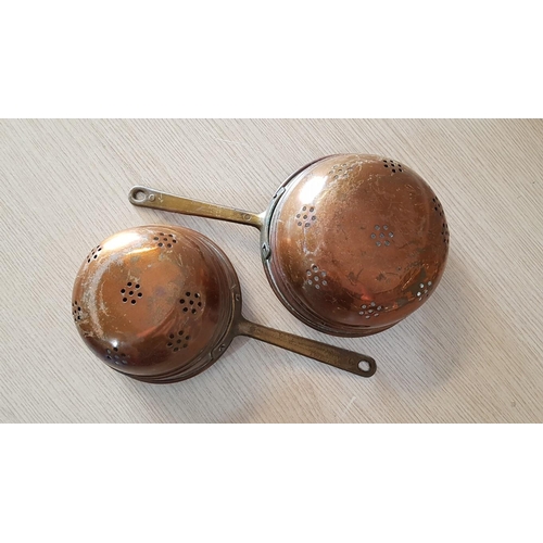 325 - Vintage Copper and Brass Set of 2 x Colander Strainers, Circa Mid-20th Century, (Ave. Ø: 15cm, H: 8c... 