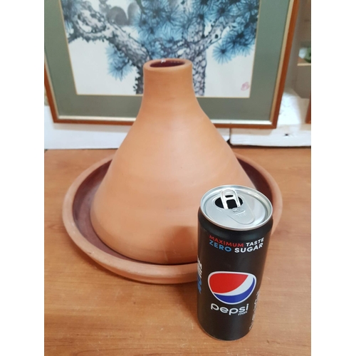 324 - Large Cookware Pyrex with Lid and Terracotta (Clay?) Tajine Style Dish