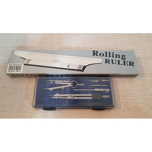 244 - Math School Supplies (Drafting Set and Rolling Ruler), Together with 3x Retro Electronic Translators... 