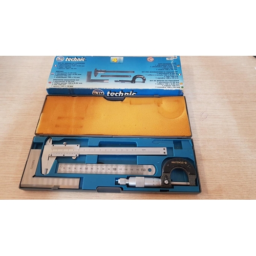 245 - 'Elem Technic' Precision Measuring Kit (Micrometer, Caliper Gauge, Rule, Square) in Plastic Case.