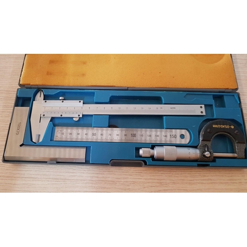 245 - 'Elem Technic' Precision Measuring Kit (Micrometer, Caliper Gauge, Rule, Square) in Plastic Case.