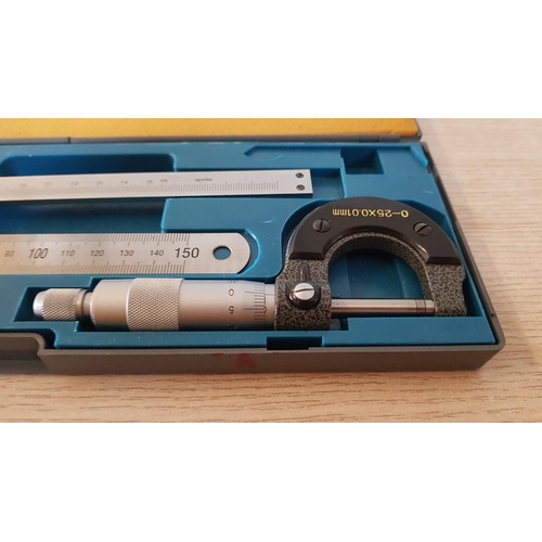 245 - 'Elem Technic' Precision Measuring Kit (Micrometer, Caliper Gauge, Rule, Square) in Plastic Case.