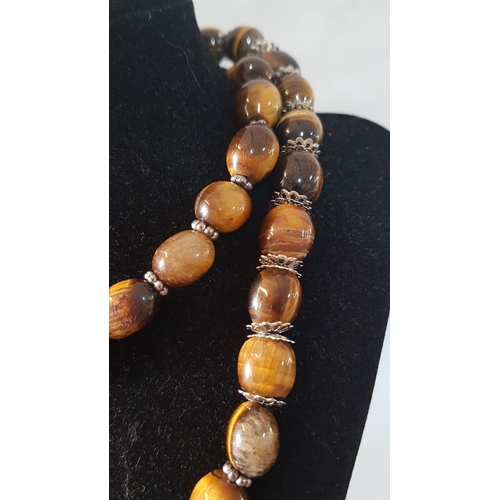 246 - Long Tigers Eye Beaded Necklace, (Approx. L: 165cm)