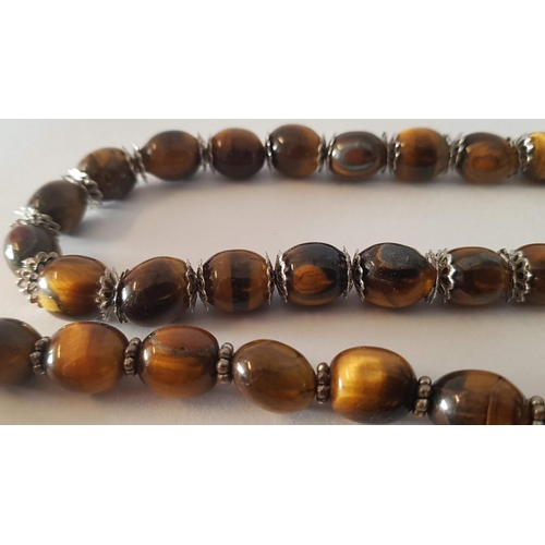 246 - Long Tigers Eye Beaded Necklace, (Approx. L: 165cm)