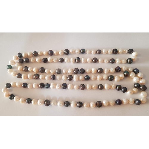 250 - Natural Baroque Grey and White Pearl Necklace, Single Long Strand, Individually Knotted, (Approx. L:... 