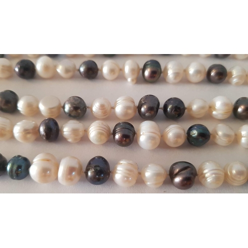 250 - Natural Baroque Grey and White Pearl Necklace, Single Long Strand, Individually Knotted, (Approx. L:... 