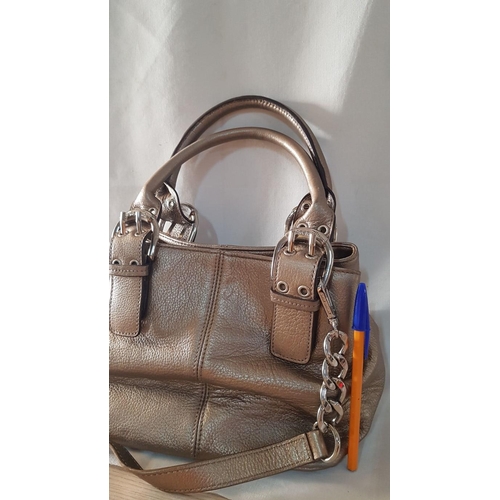 251 - 'Tigananello' Purse, Pewter Tone Leather Bag with Silver Buckles and Two Adjustable Straps, One Zip ... 