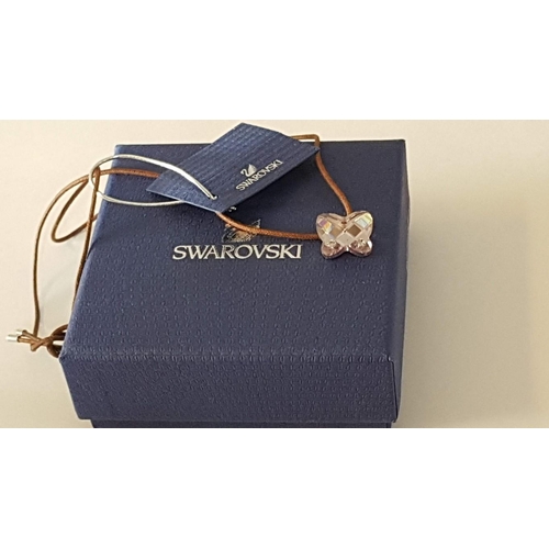 252 - 'Swarovski' Butterfly Pink Crystal Pendant (Hallmark) on Leather Rope. Original Box.