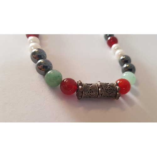 254 - Natural Stone (Believe Pearls, Jade & Garnet), Single Strand Necklace, (Approx. L:50cm).