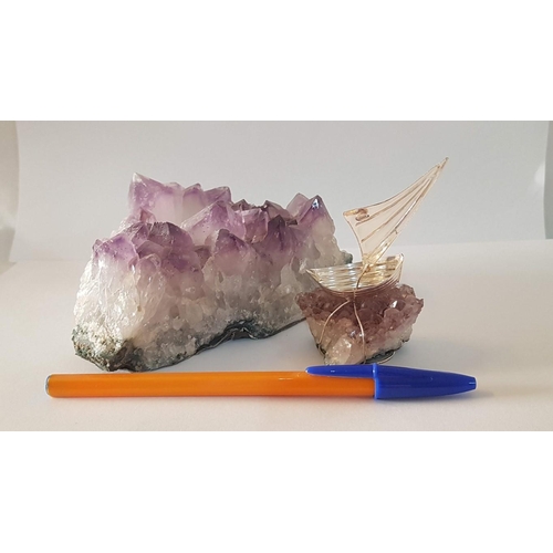 255 - Natural Amethyst Quartz, Tea Light Candle Holder and Silver (830) Ship Variation, (2)