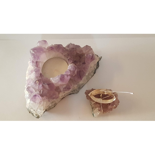 255 - Natural Amethyst Quartz, Tea Light Candle Holder and Silver (830) Ship Variation, (2)