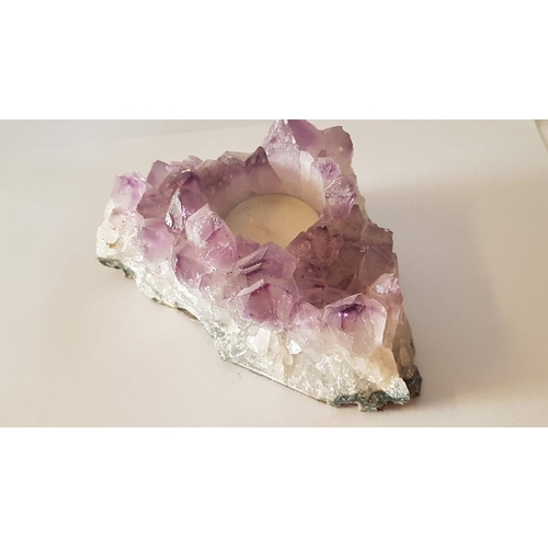 255 - Natural Amethyst Quartz, Tea Light Candle Holder and Silver (830) Ship Variation, (2)