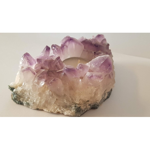 255 - Natural Amethyst Quartz, Tea Light Candle Holder and Silver (830) Ship Variation, (2)