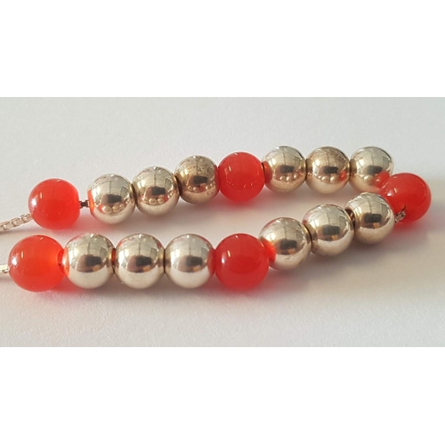 260 - 'Komboloi' Worry Beads, Silver (925 Cyprus Hallmark) and Red Beads (Approx. 19.5g)