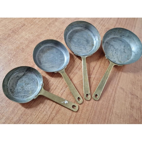 10 - Set 4 x Graduated Copper & Brass Frying Pans, (Approx. 29cm x 14cm, Down to 19.5cm x 9cm Overall), (... 