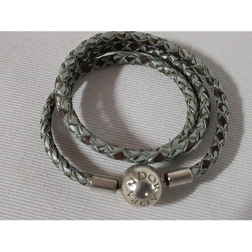 376 - Grey Leather Pandora Bracelet