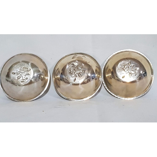 326 - 3 x Matching Vintage Cypriot Silver (Stamped S 830) Small Dishes, Embossed with Initials Greek Lette... 