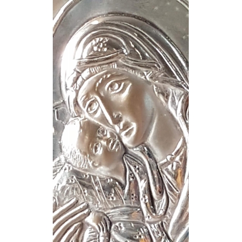 330 - Silver Religion Icons: Saint George (12.5cm x 9.5cm), Mini Ikon of Mother and Child (3.5cm x 7.5cm) ... 