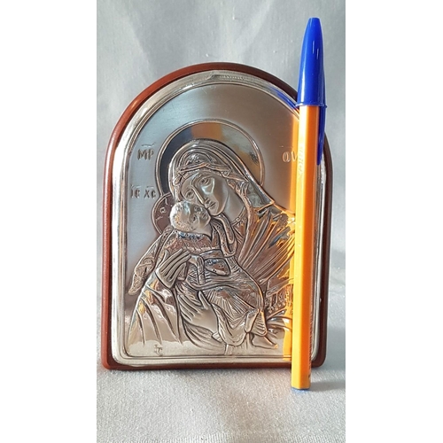 330 - Silver Religion Icons: Saint George (12.5cm x 9.5cm), Mini Ikon of Mother and Child (3.5cm x 7.5cm) ... 