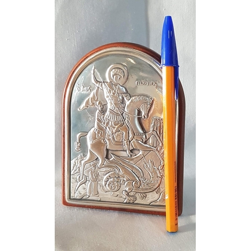 330 - Silver Religion Icons: Saint George (12.5cm x 9.5cm), Mini Ikon of Mother and Child (3.5cm x 7.5cm) ... 