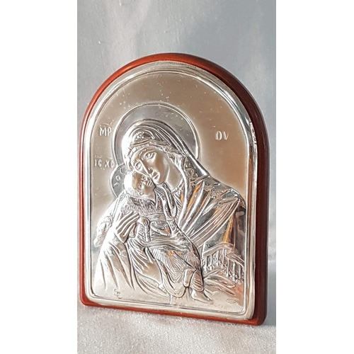 330 - Silver Religion Icons: Saint George (12.5cm x 9.5cm), Mini Ikon of Mother and Child (3.5cm x 7.5cm) ... 