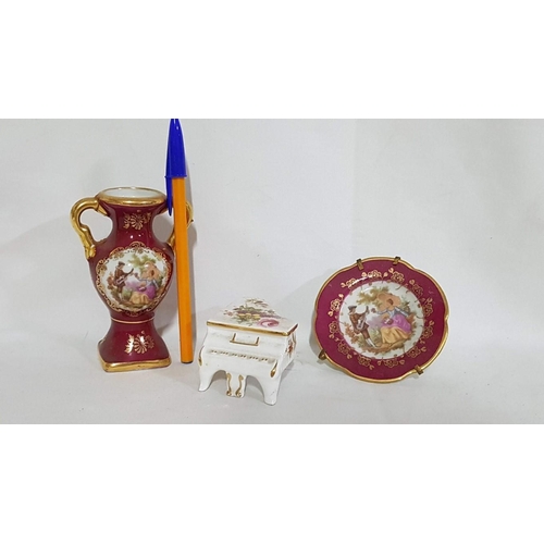 379 - Mini Porcelain Ornaments; 'Limoges' Vase (H:10.5cm) and Plate (Ø:8cm) Together with 'Hammersley' Pia... 