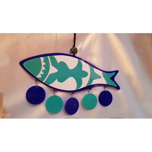 380 - Assorted Collection of Home Decor: 2 x Wall Decor ''Fish'' and ''Embroidery Hamsa'', Ceramic Pin Dis... 