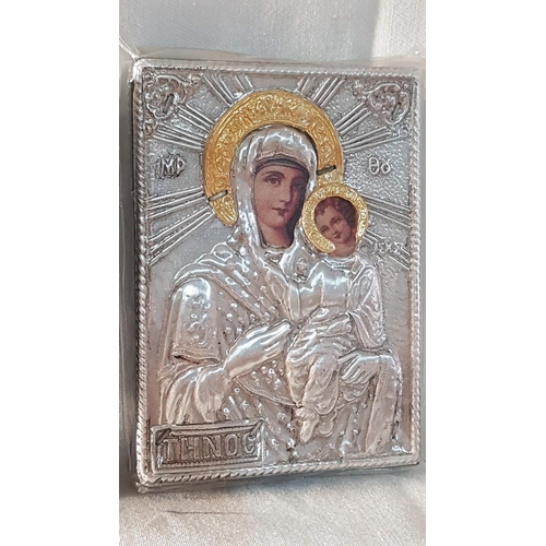 381 - Holy Mother with Child, 3 x Silver Plated Icons, (Approx. 7cm x 9.5cm each).