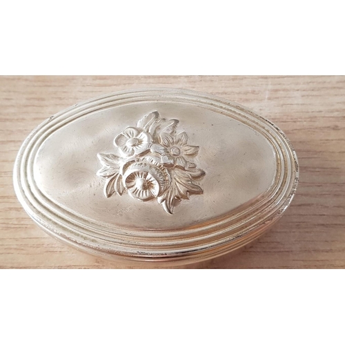 382 - ''Chinelly'' Silver Plated Oval Trinket Box with Embossed Floral Pattern Lid. (Approx. 9.5cm x 6.5cm... 