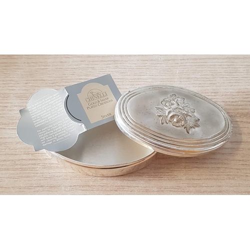 382 - ''Chinelly'' Silver Plated Oval Trinket Box with Embossed Floral Pattern Lid. (Approx. 9.5cm x 6.5cm... 