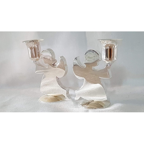 384 - Metal Art, Pair of Silver Tone ''Angels'' Candle Sticks. Made in Germany. ( H: 9.5cm Each )