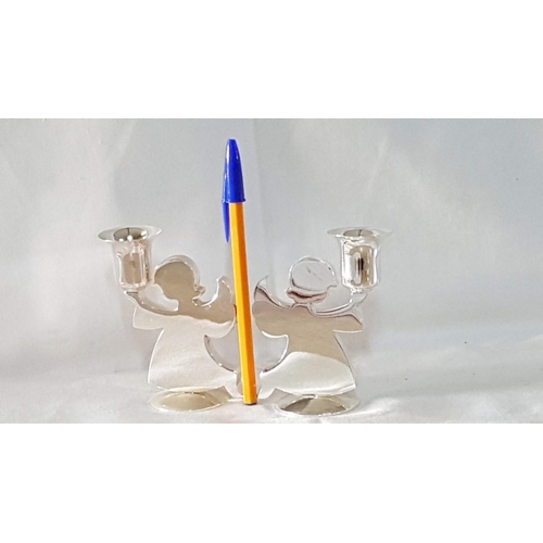 384 - Metal Art, Pair of Silver Tone ''Angels'' Candle Sticks. Made in Germany. ( H: 9.5cm Each )