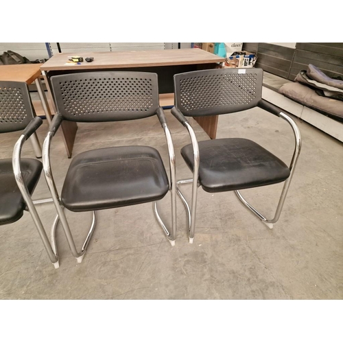 397 - Set of 4 x Office Chairs with Arms; Chrome Colour with Black Vinyl Padded Seat and Plastic Back Rest... 