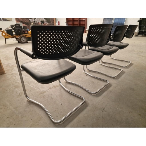 397 - Set of 4 x Office Chairs with Arms; Chrome Colour with Black Vinyl Padded Seat and Plastic Back Rest... 