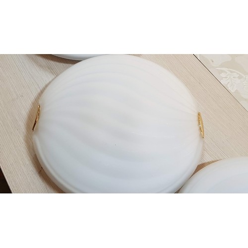 368 - 3 x Matching Retro Style (90s) Ceiling Lights, Round, 'Milk Glass', Golden Details, (Approx. Ø:43cm ... 