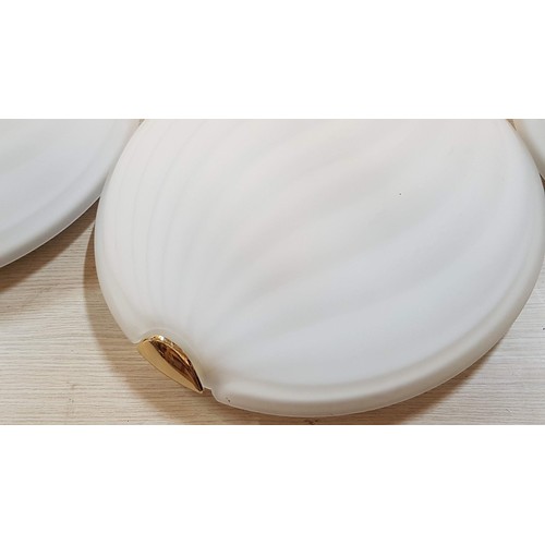 368 - 3 x Matching Retro Style (90s) Ceiling Lights, Round, 'Milk Glass', Golden Details, (Approx. Ø:43cm ... 