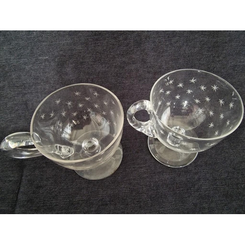 1042R - Pair of Victorian Hand Blown Cut Glass Custard Glasses with Star Pattern / Etching, (2)