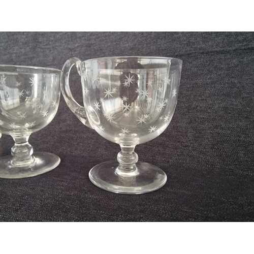 1042R - Pair of Victorian Hand Blown Cut Glass Custard Glasses with Star Pattern / Etching, (2)