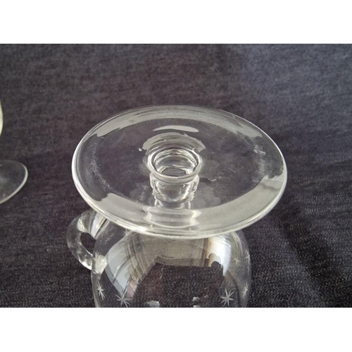 1042R - Pair of Victorian Hand Blown Cut Glass Custard Glasses with Star Pattern / Etching, (2)