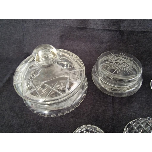 1047R - Collection of Crystal Items; Bell, Lidded Sweet Dish, Pedestal Bowl, Jug, Flower Posey, Candlestick ... 