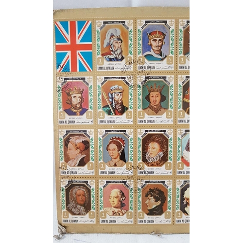 12 - 'Kings and Queens of England' Collection of Stamps, 'Portraits in Octagonal Golden Frames'-Full Shee... 