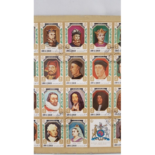 12 - 'Kings and Queens of England' Collection of Stamps, 'Portraits in Octagonal Golden Frames'-Full Shee... 