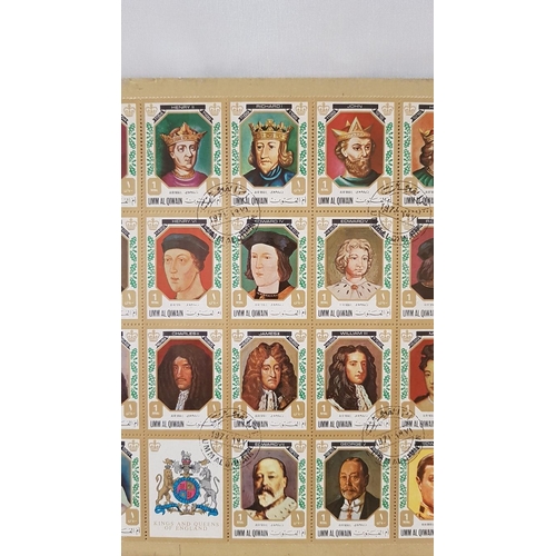 12 - 'Kings and Queens of England' Collection of Stamps, 'Portraits in Octagonal Golden Frames'-Full Shee... 