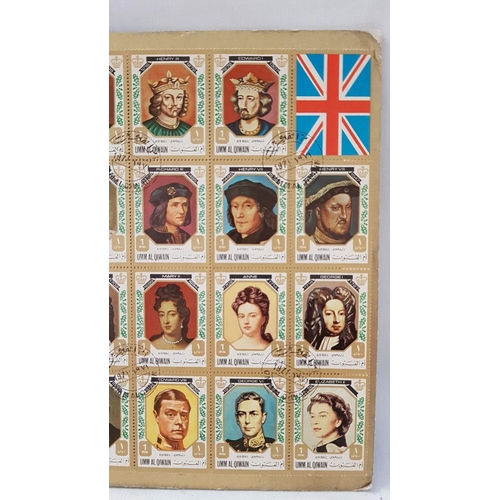 12 - 'Kings and Queens of England' Collection of Stamps, 'Portraits in Octagonal Golden Frames'-Full Shee... 