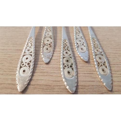 121 - Silver (.800) Coffee Spoons with Classic Lefkara  Style Handles, Set of 5, (Approx. 72.7g)