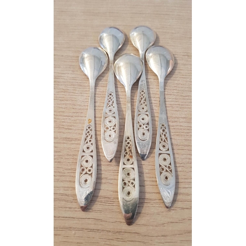 121 - Silver (.800) Coffee Spoons with Classic Lefkara  Style Handles, Set of 5, (Approx. 72.7g)