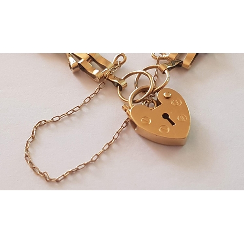 128 - Yellow Gold 9ct (Hallmark 375) '3-Bar Gate' Bracelet with Heart Clasp and Safe Chain, (Approx. 5.1g)